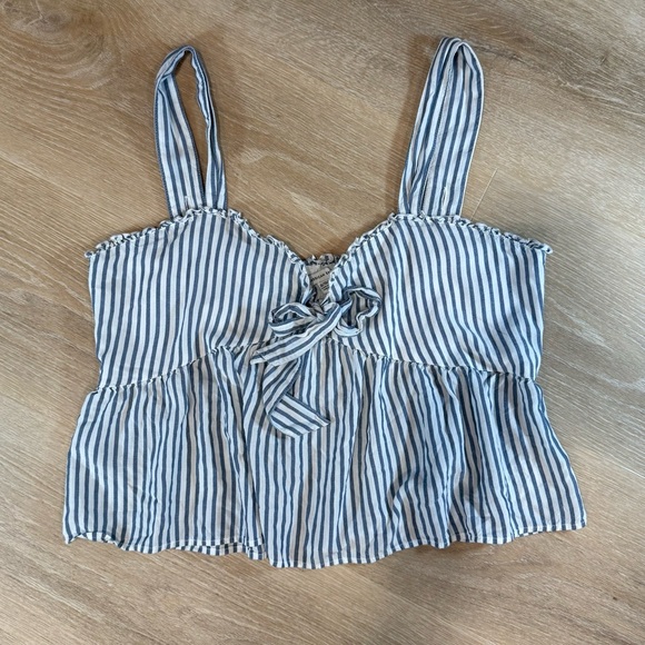 American Eagle Tie-Front‎ Babydoll Sleeveless Striped Blue Blouse Womens XL - Picture 5 of 13
